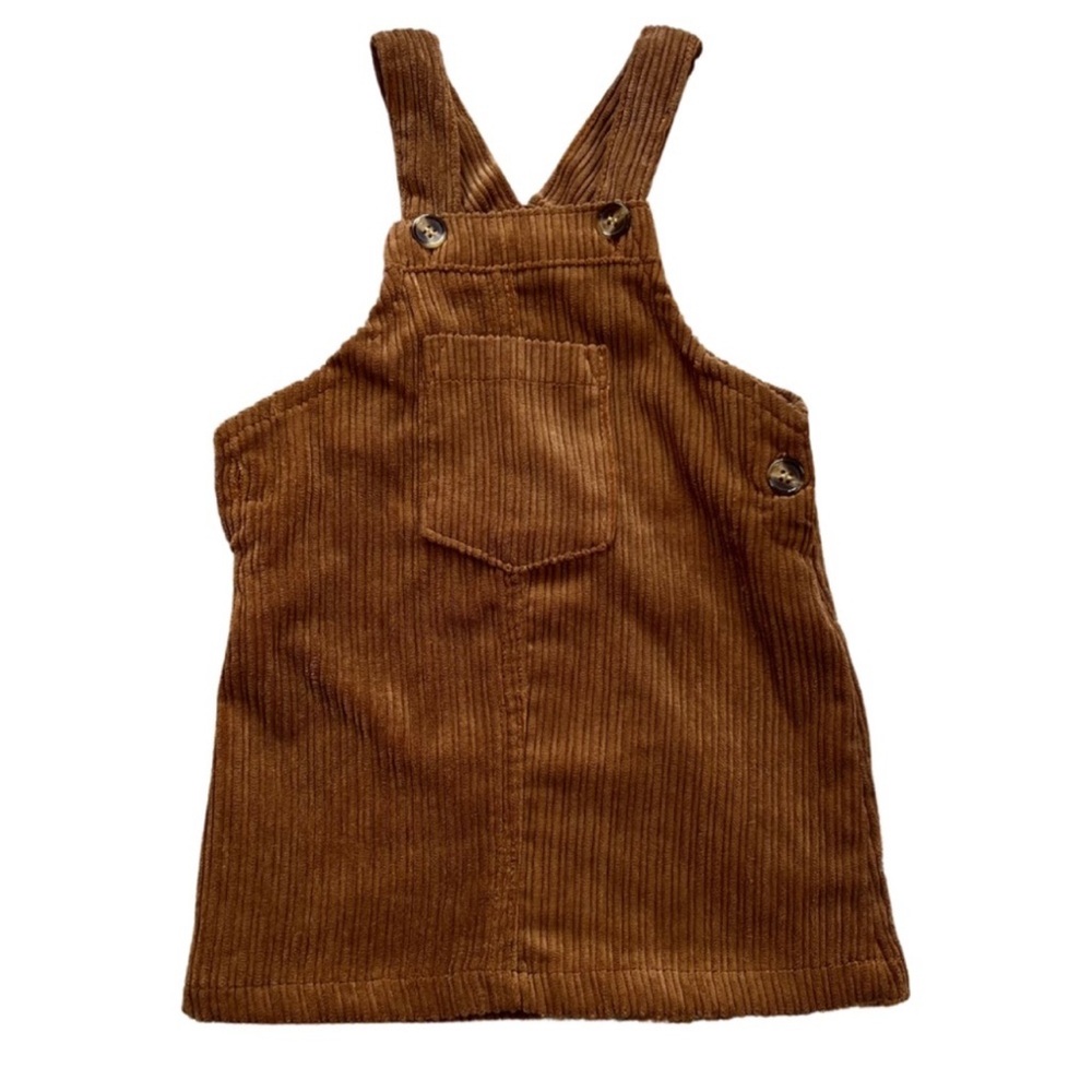 Vintage-Inspired Brown Corduroy Toddler Overall Dress
